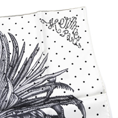 Hermes Silk Plumets Et Panaches Scarf 90 White Black Anthracite 3 of 4