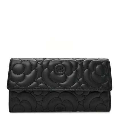 Chanel Lambskin Embossed Camellia Flap Wallet Black 1 of 12