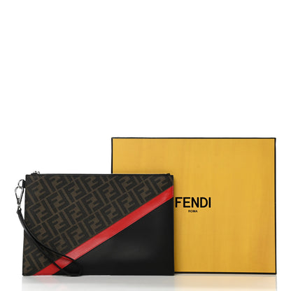 Fendi Glazed Fabric Vitello Liberty FF 1974 Diagonal Flat Clutch Tobacco Rosso Black 8 of 8
