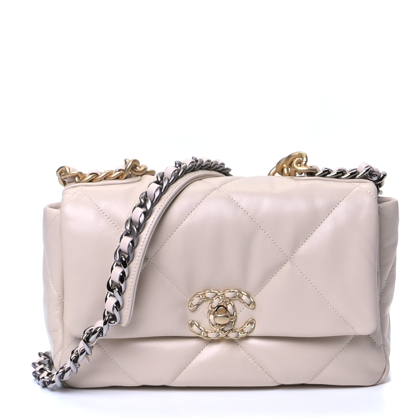 Goatskin Quilted Medium Chanel 19 Flap Beige