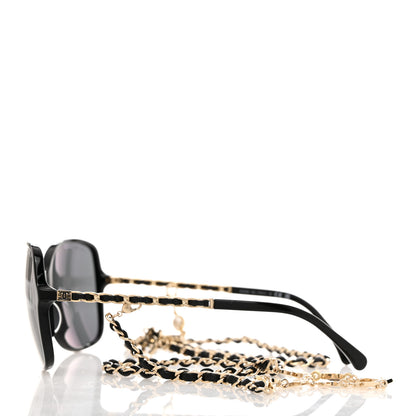 Chanel Acetate Metal Lambskin Square Chain Sunglasses 5210-Q-A Black Gray 3 of 8