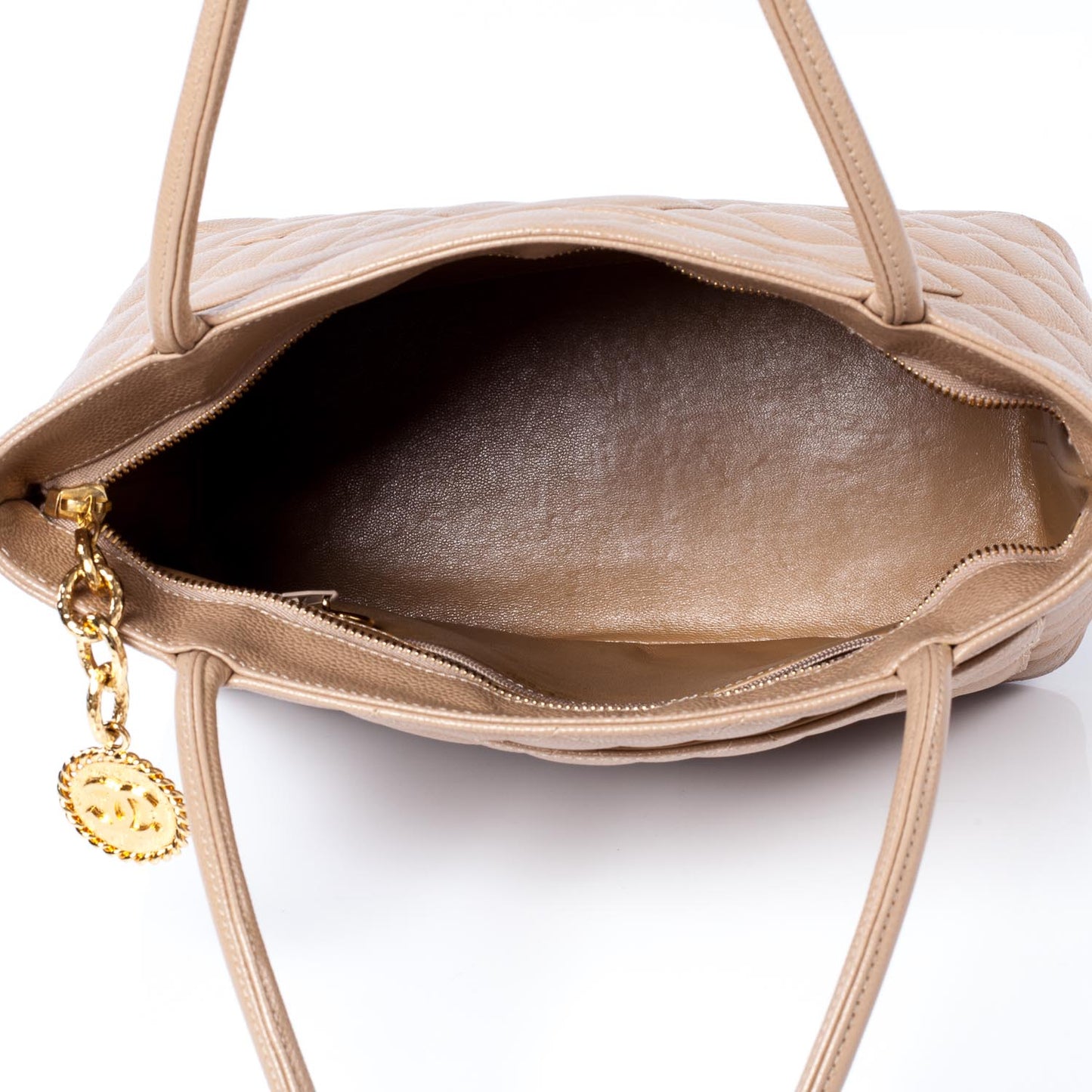 Caviar Quilted Medallion Tote Light Beige