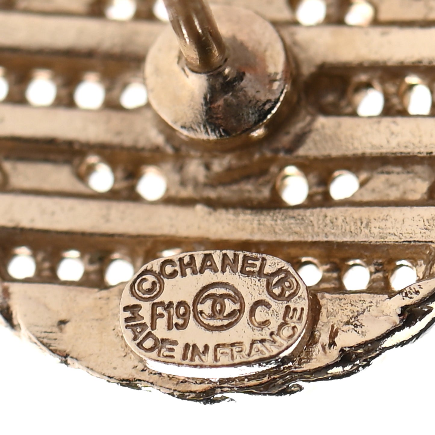 Chain CC Round Earrings Gold Pink