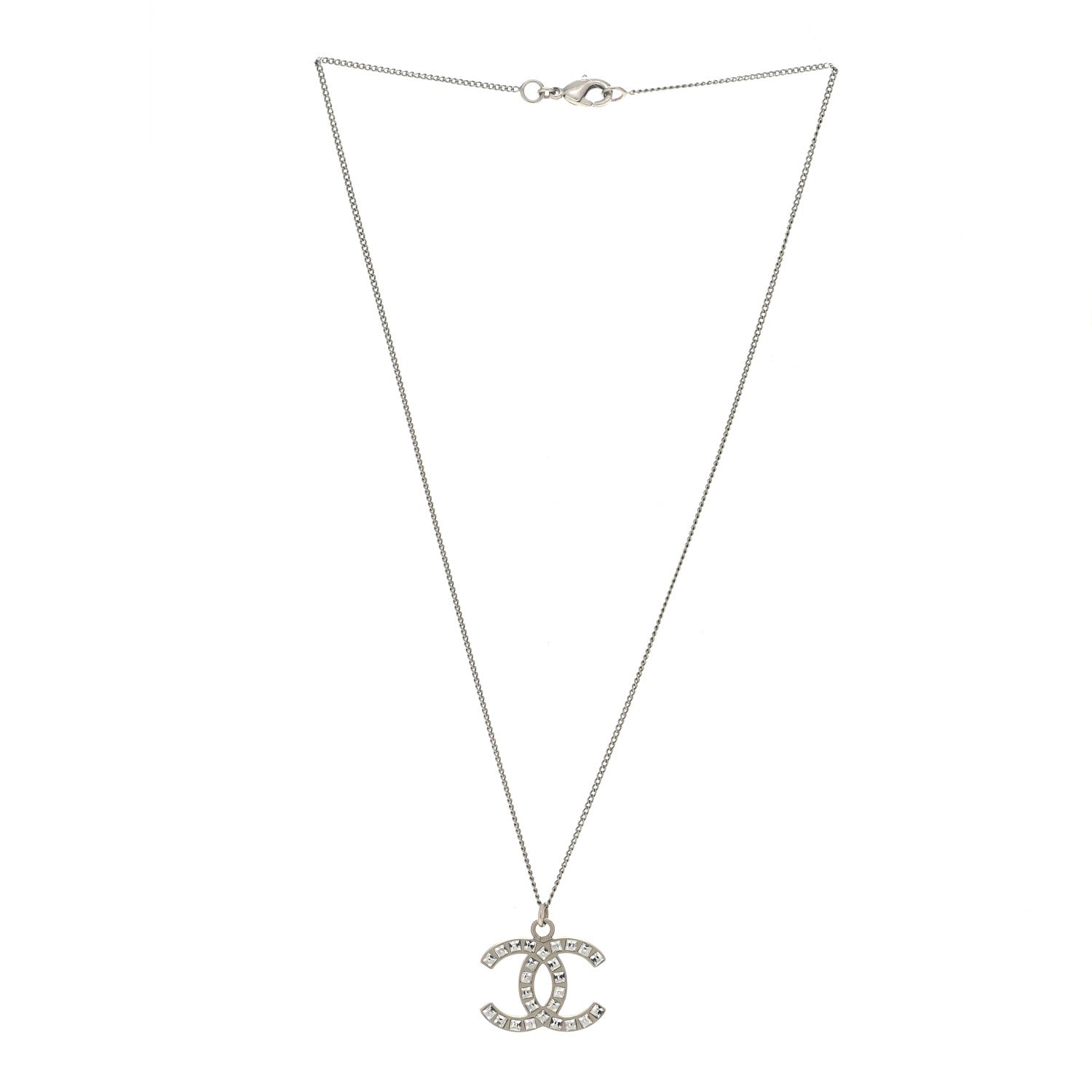 Chanel Crystal Timeless CC Necklace Silver 3 of 5
