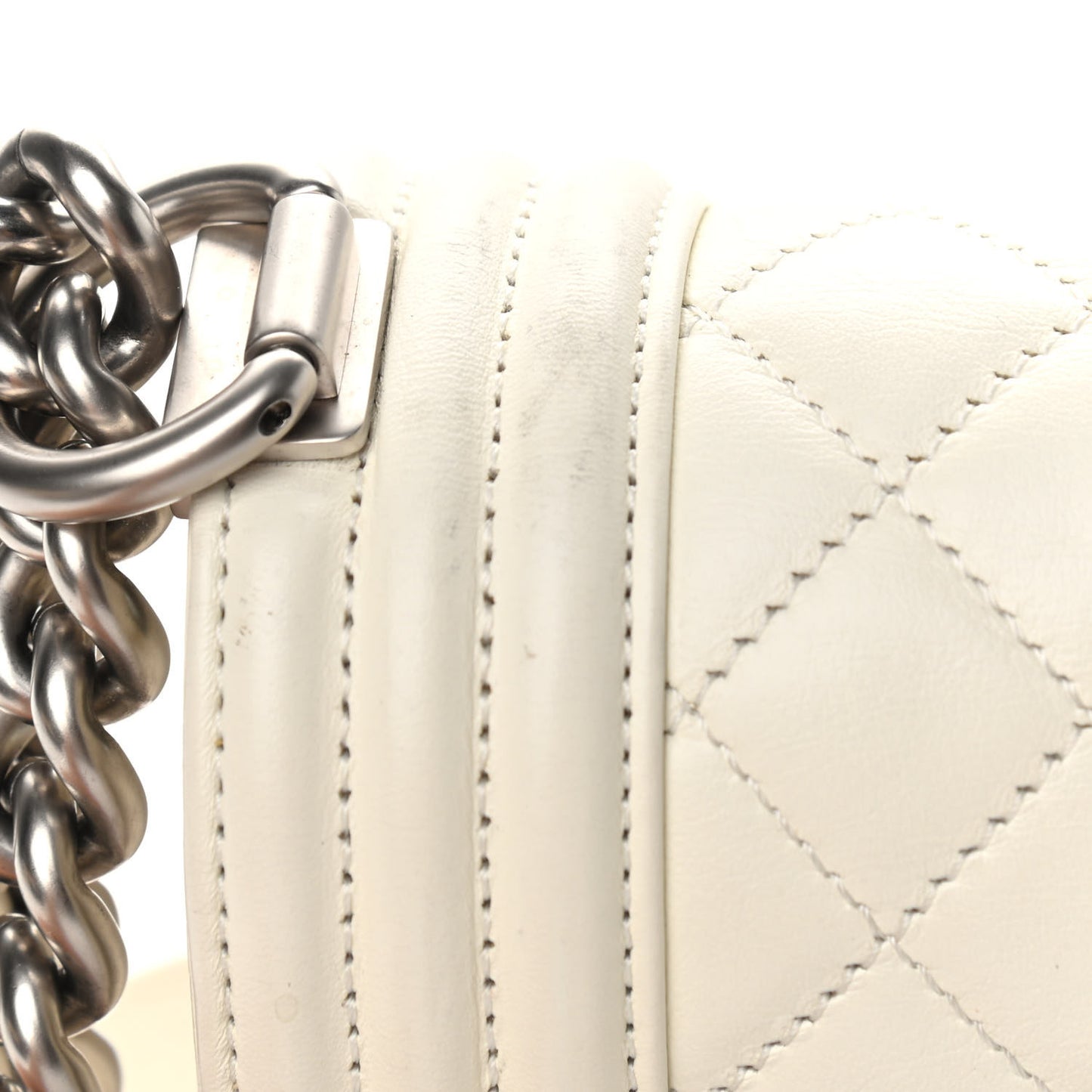 Calfskin Quilted Medium Boy Flap White