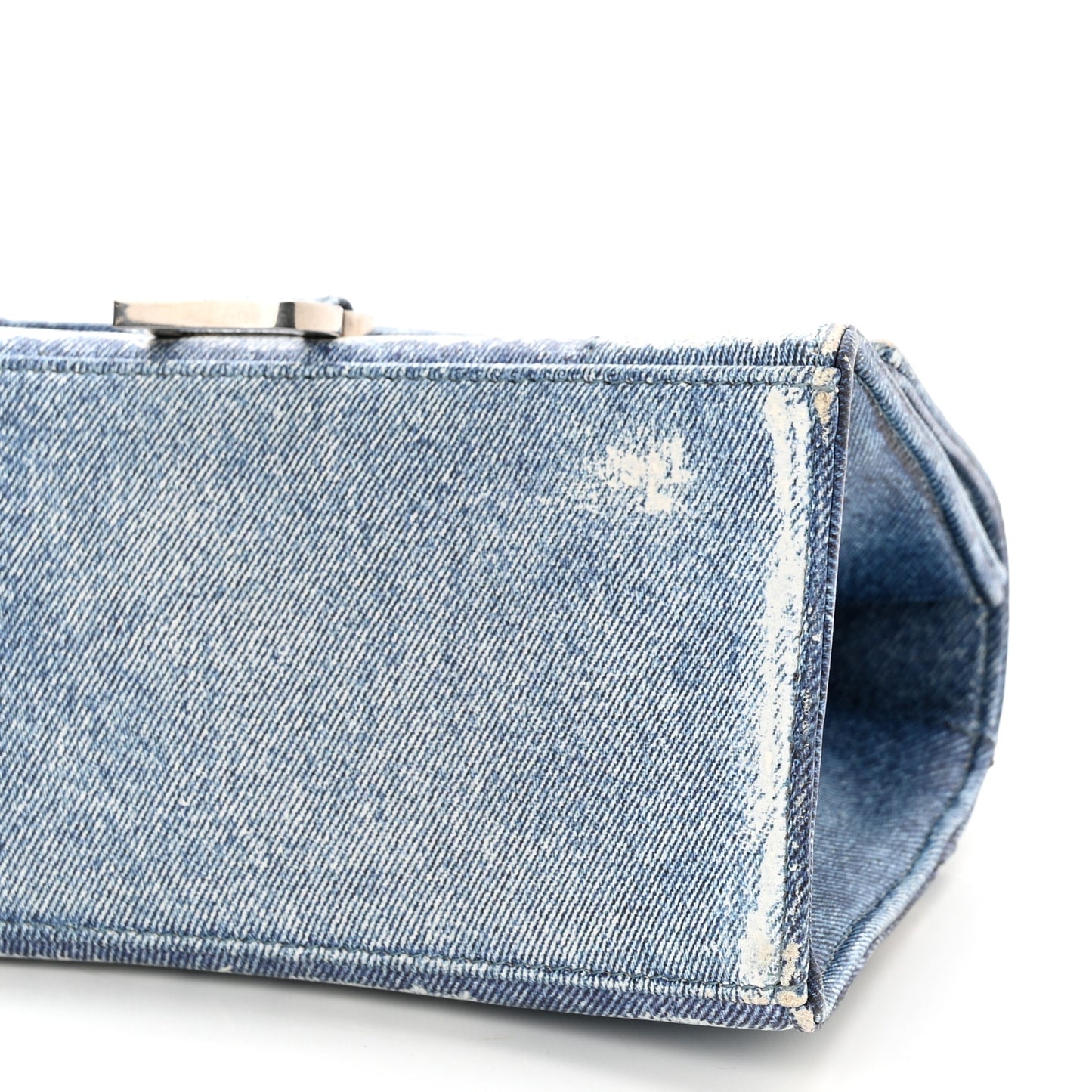 Nappa Denim Printed Small Hourglass Top Handle Bag Denim Blue