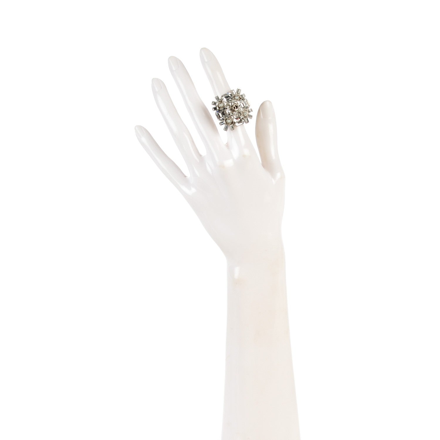 Chanel Baguette Crystal CC Ring 3.5 Silver 2 of 4