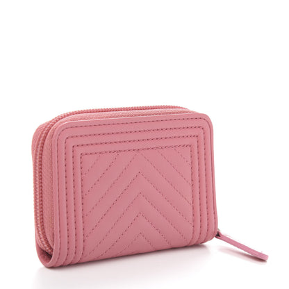 Chanel Calfskin Chevron Quilted Zip Around Boy Coin Purse Wallet Pink 3 of 9