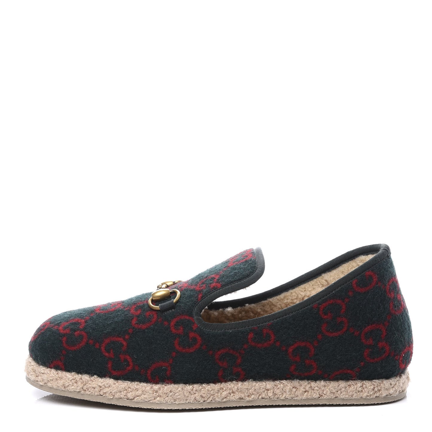 Covered Wool GG Monogram Mens Fria Horsebit Loafers 6 Green Red Shamarock Butterscotch