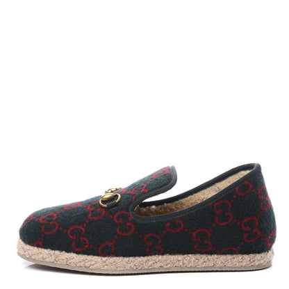 Gucci Covered Wool GG Monogram Mens Fria Horsebit Loafers 6 Green Red Shamarock Butterscotch 1 of 11