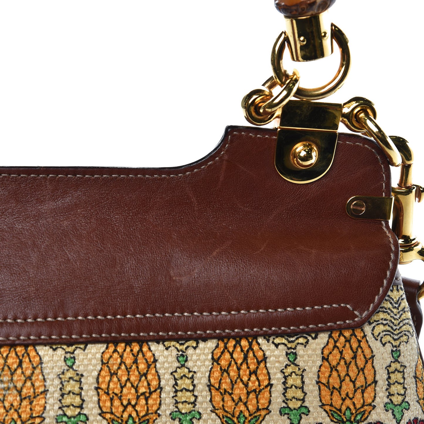 Canvas Pigna Print Peggy Bamboo Top Handle Bag Brown