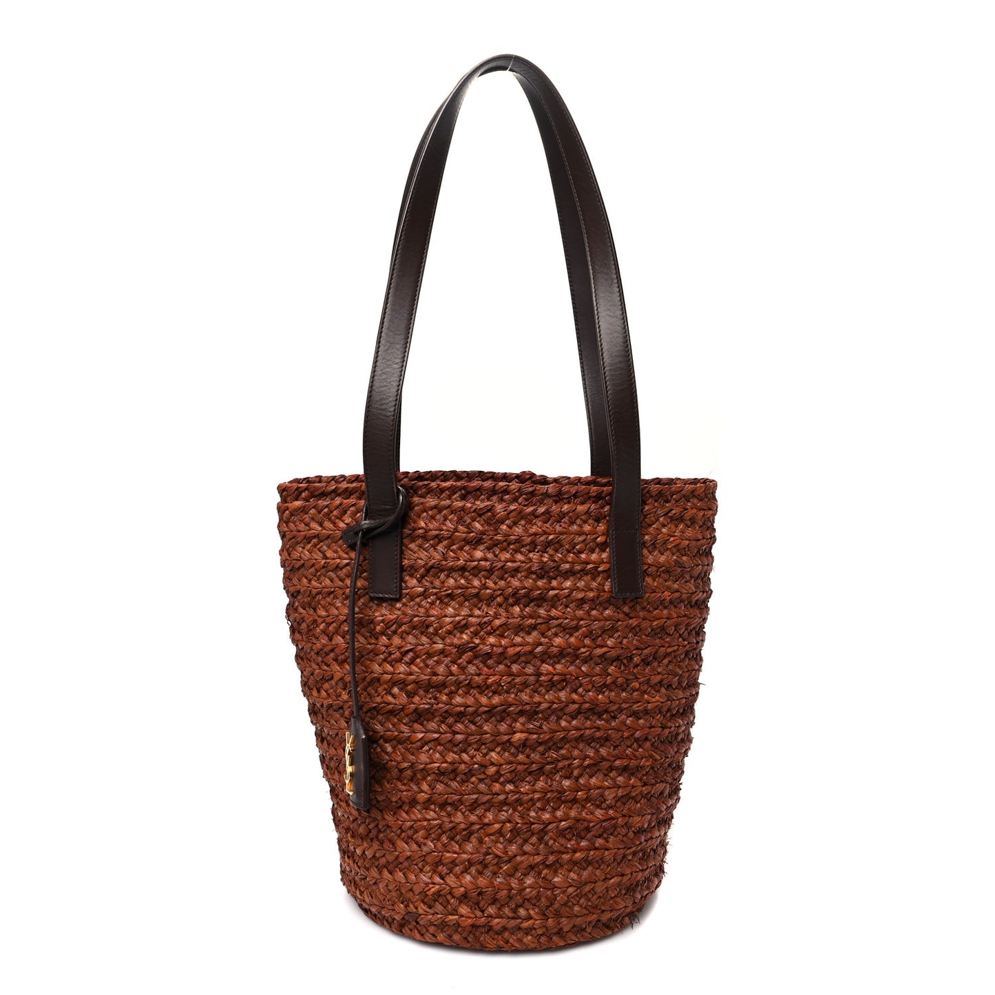 Raffia Calfskin Small Panier Tote Dark Chocolate