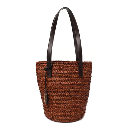 Saint Laurent Raffia Calfskin Small Panier Tote Dark Chocolate 1 of 11