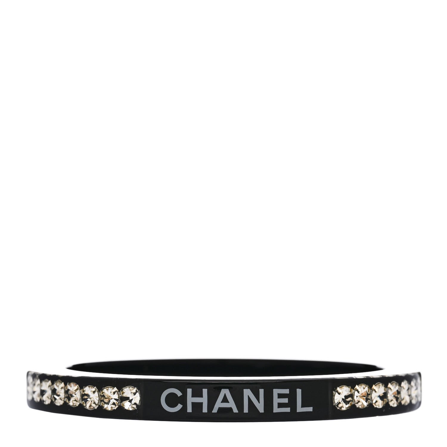 Chanel Resin Crystal Logo Bangle Bracelet Black 1 of 4