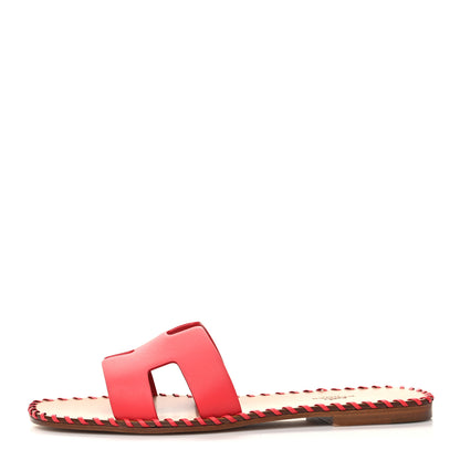 Hermes Box Calfskin Braided Oran Sandals 39 Rouge Grenadine 1 of 9
