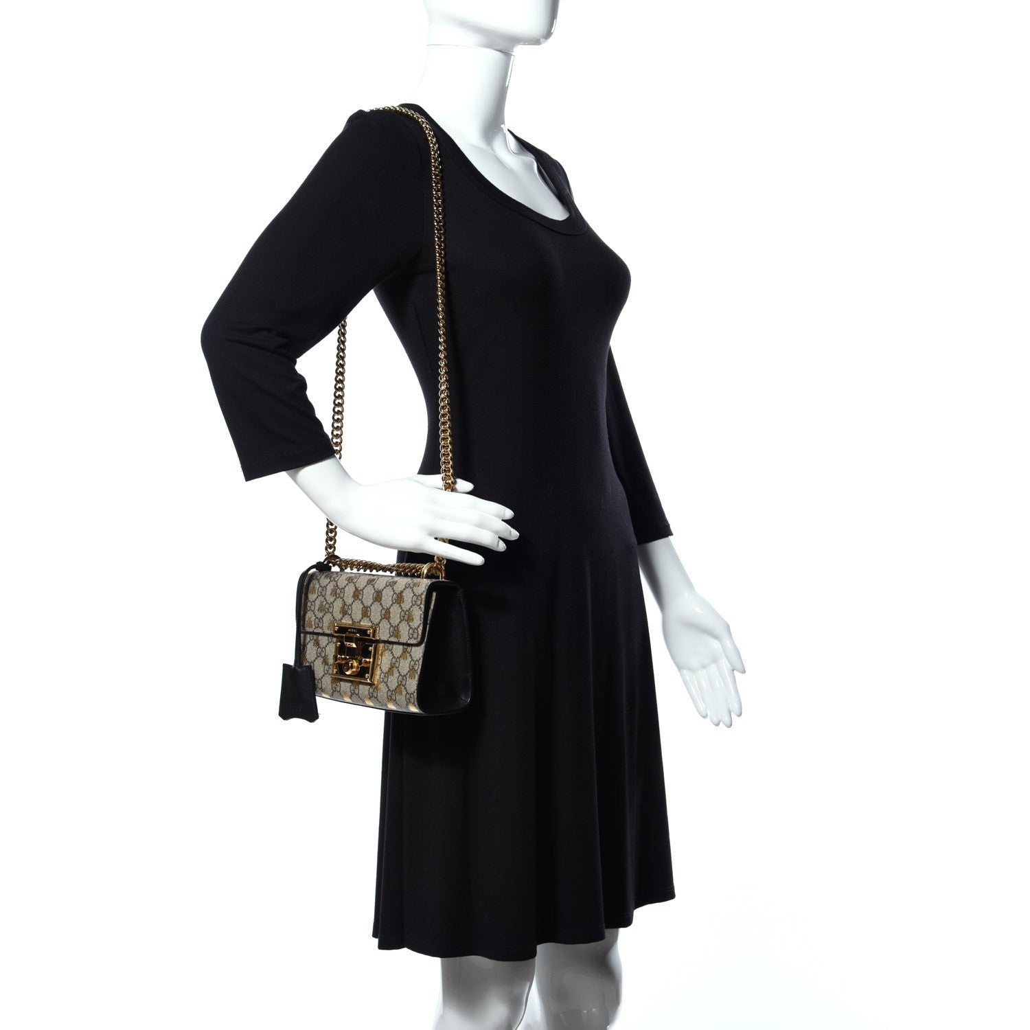 Gucci GG Supreme Monogram Bees Small Padlock Shoulder Bag Black 2 of 11