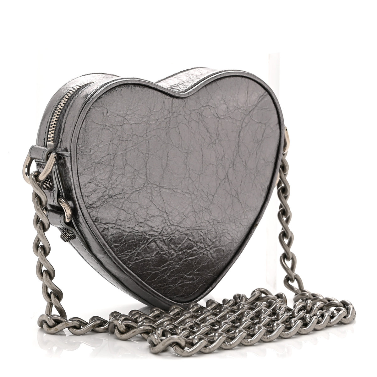 Metallic Agneau Arena Mini Le Cagole Heart Bag Silver