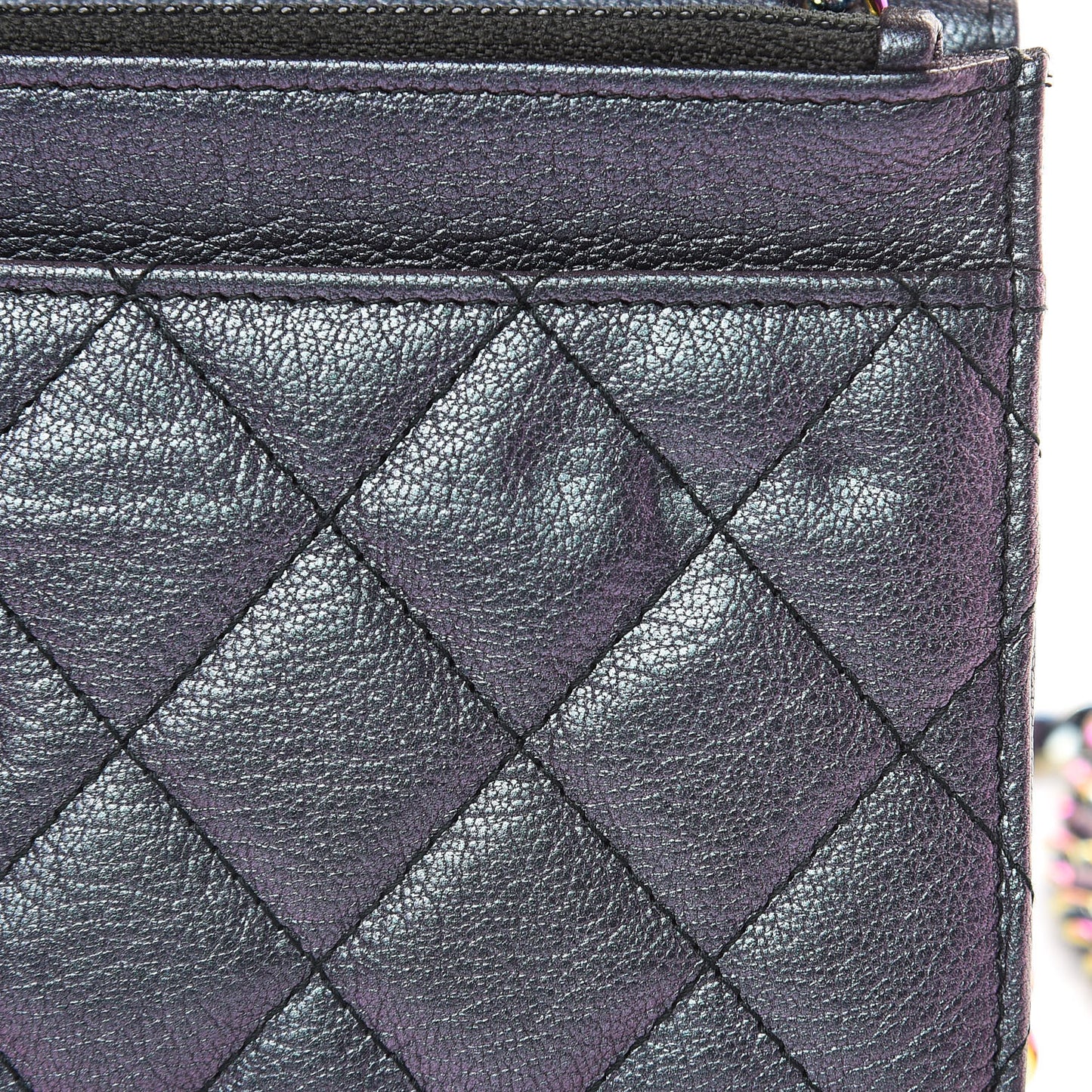 Iridescent Goatskin Quilted Wallet On Chain WOC Purple