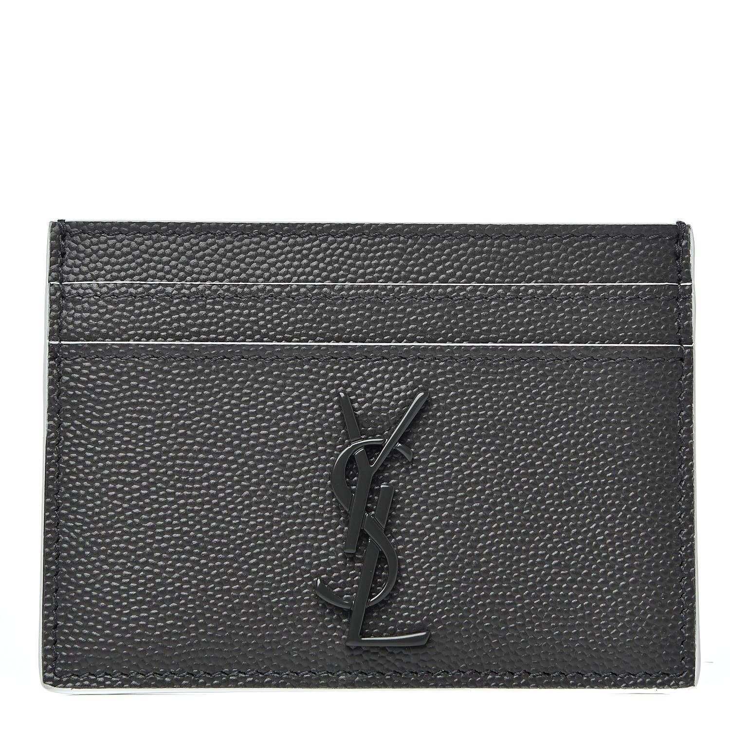 Saint Laurent Grain De Poudre Monogram Credit Card Case Grey 1 of 8