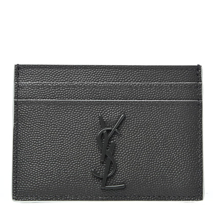 Saint Laurent Grain De Poudre Monogram Credit Card Case Grey 1 of 8