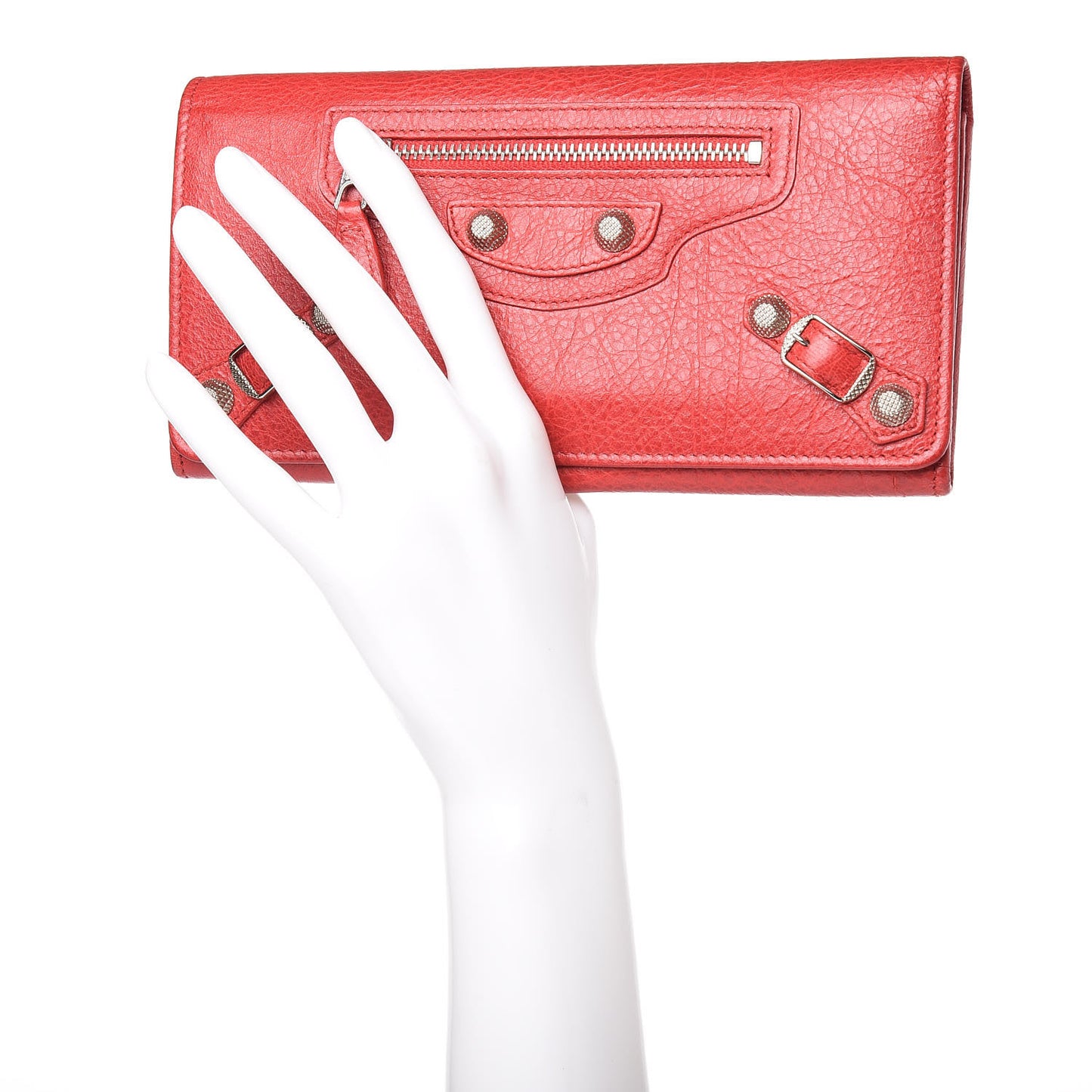 Agneau Giant 12 Silver Hardware Money Wallet Rouge Coquelicot