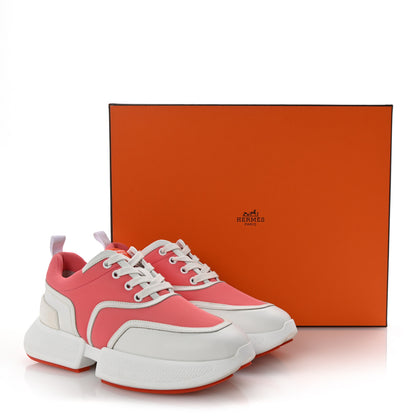 Hermes Mesh Calfskin Womens Giga Sneakers 37.5 Rose Du Desert White 10 of 10