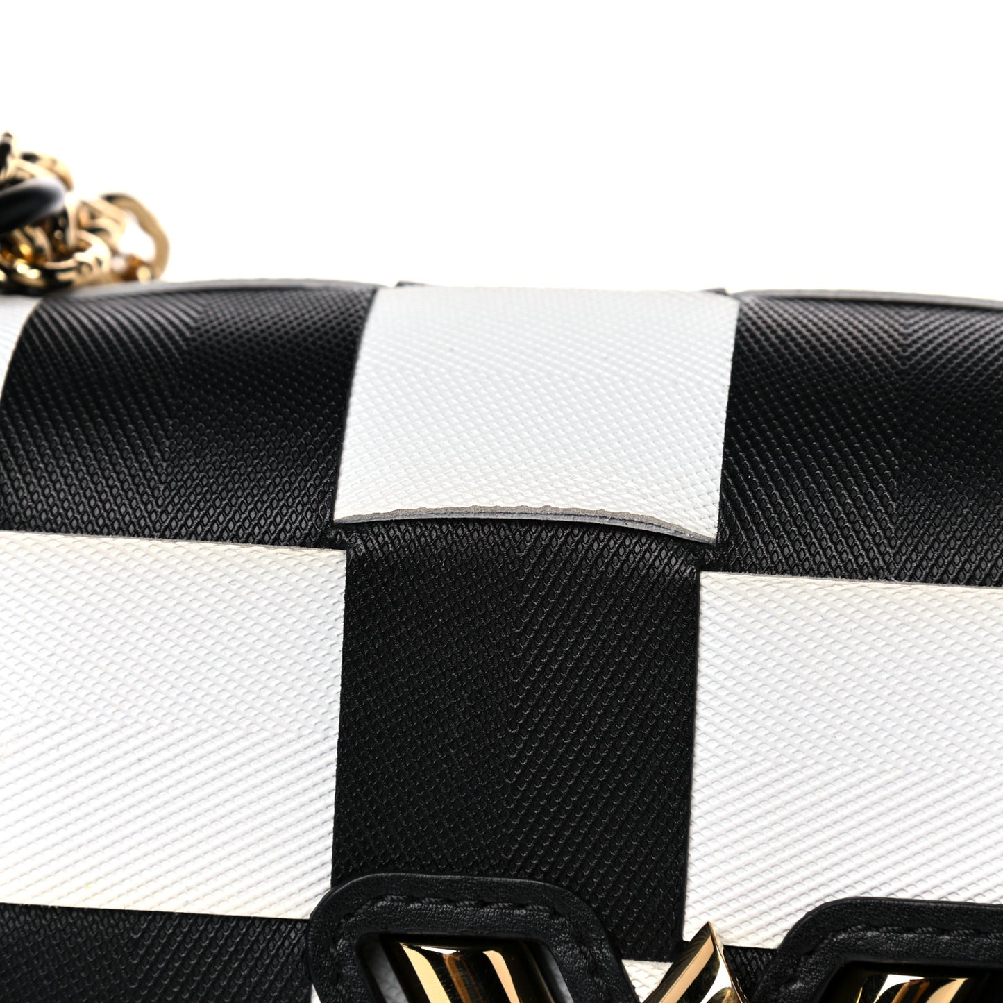 Calfskin Damier Tressage Twist Shoulder Bag MM Black White
