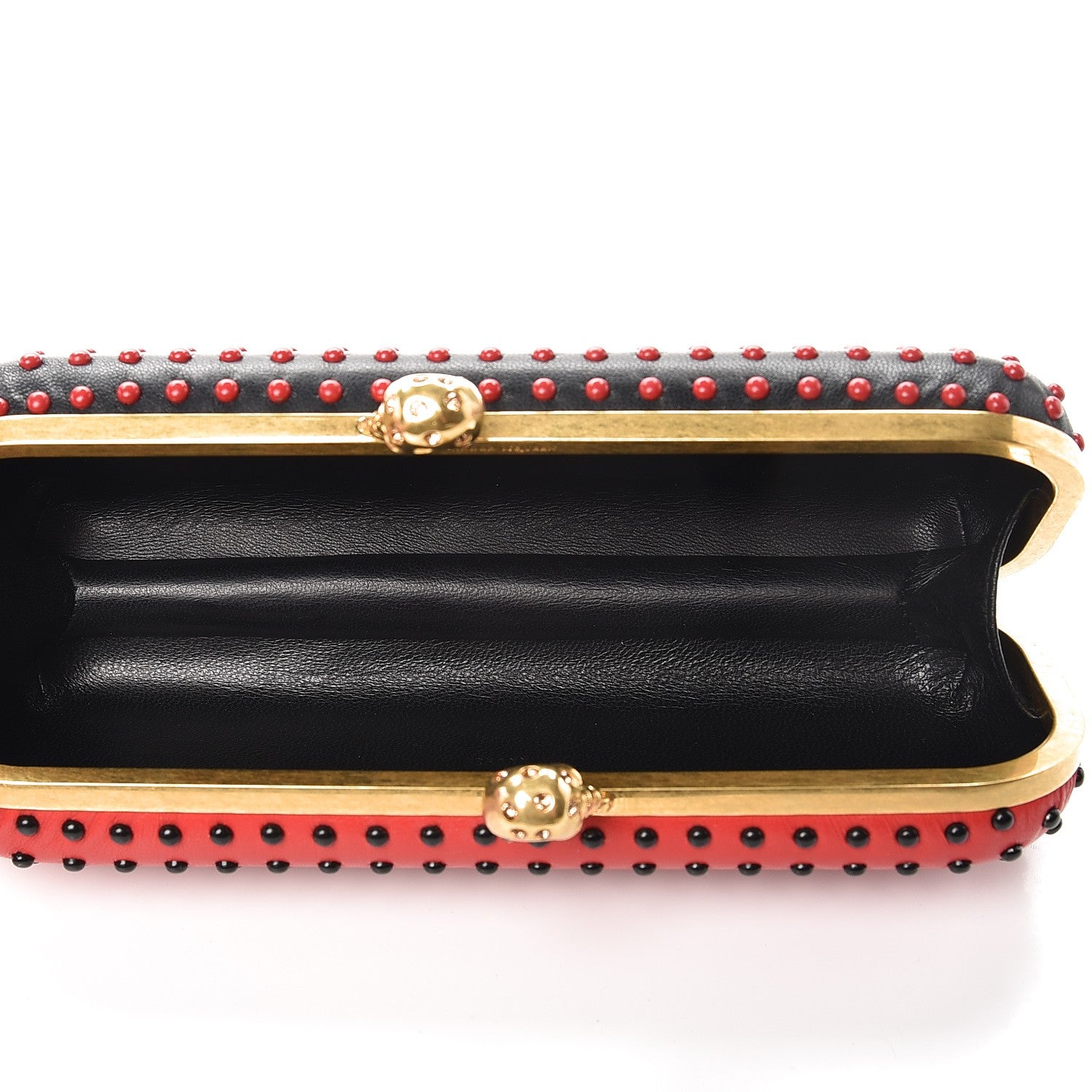Alexander McQueen Nappa Bi-Color Twin Skull Box Clutch Black Red 5 of 7