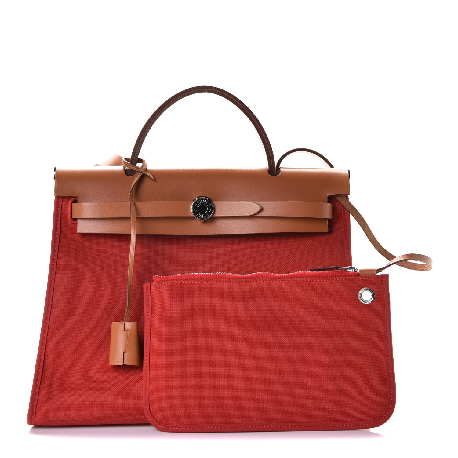 Hermes Vache Hunter Toile Herbag Zip 31 PM Rouge Tomate Natural 1 of 4