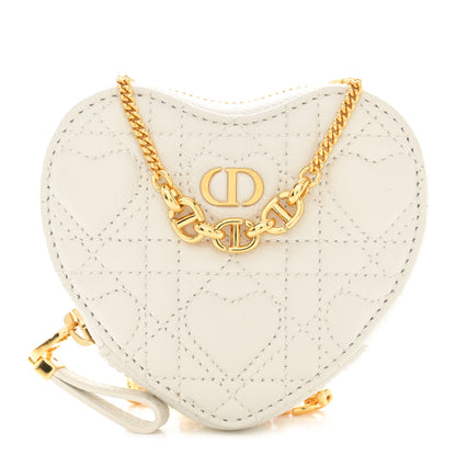 Christian Dior Calfskin Cannage Dioramour Caro Heart Pouch With Chain White 1 of 12