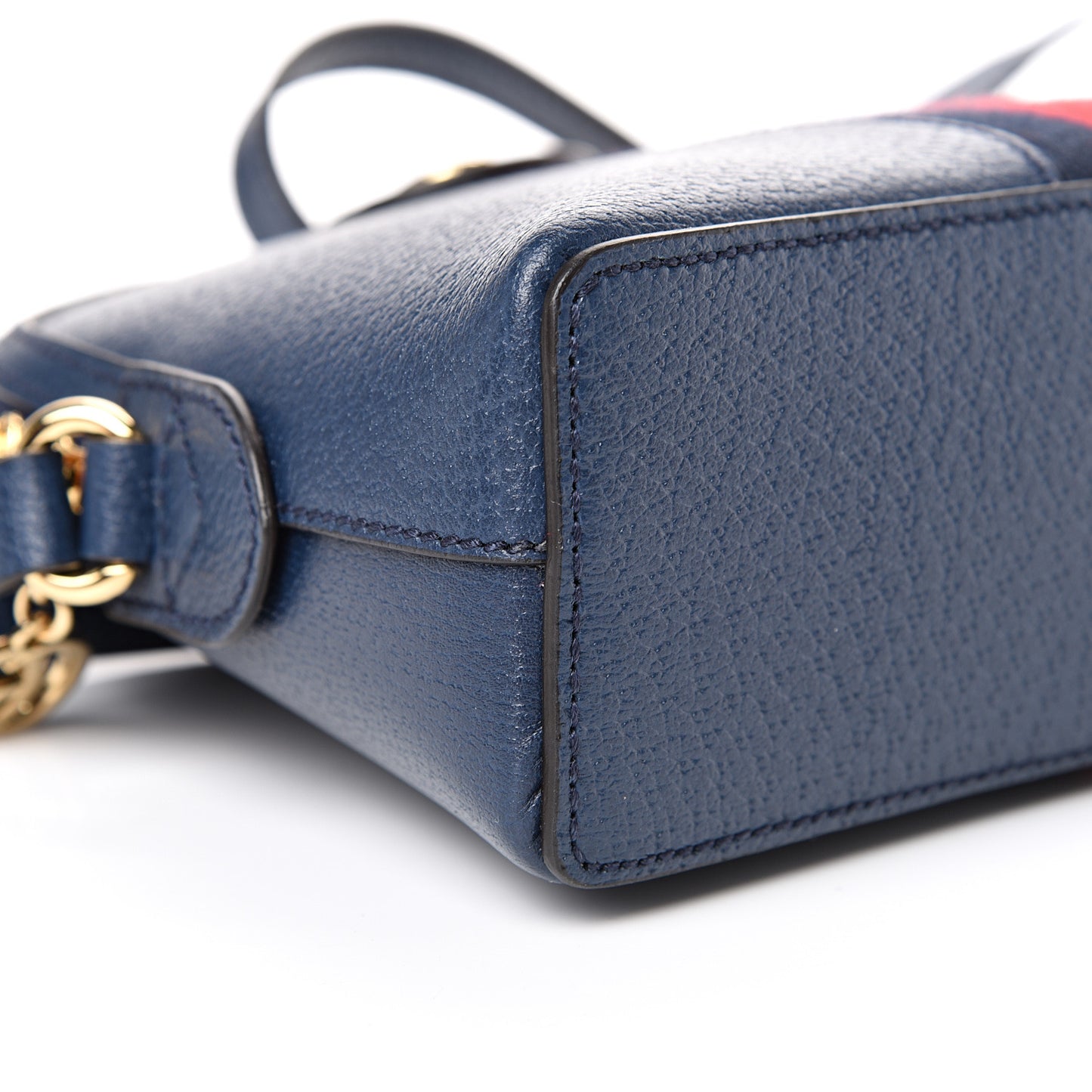 Textured Dollar Calfskin Web Small Ophidia Dome Shoulder Bag Blue Agata