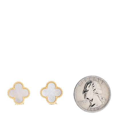 Van Cleef & Arpels 18K Yellow Gold Mother of Pearl Vintage Alhambra Earrings 2 of 5