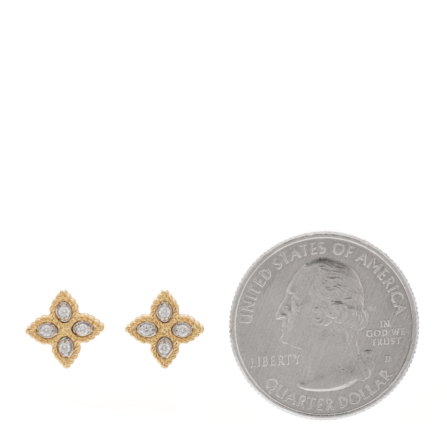 18K Yellow Gold Diamond Small Princess Flower Stud Earrings
