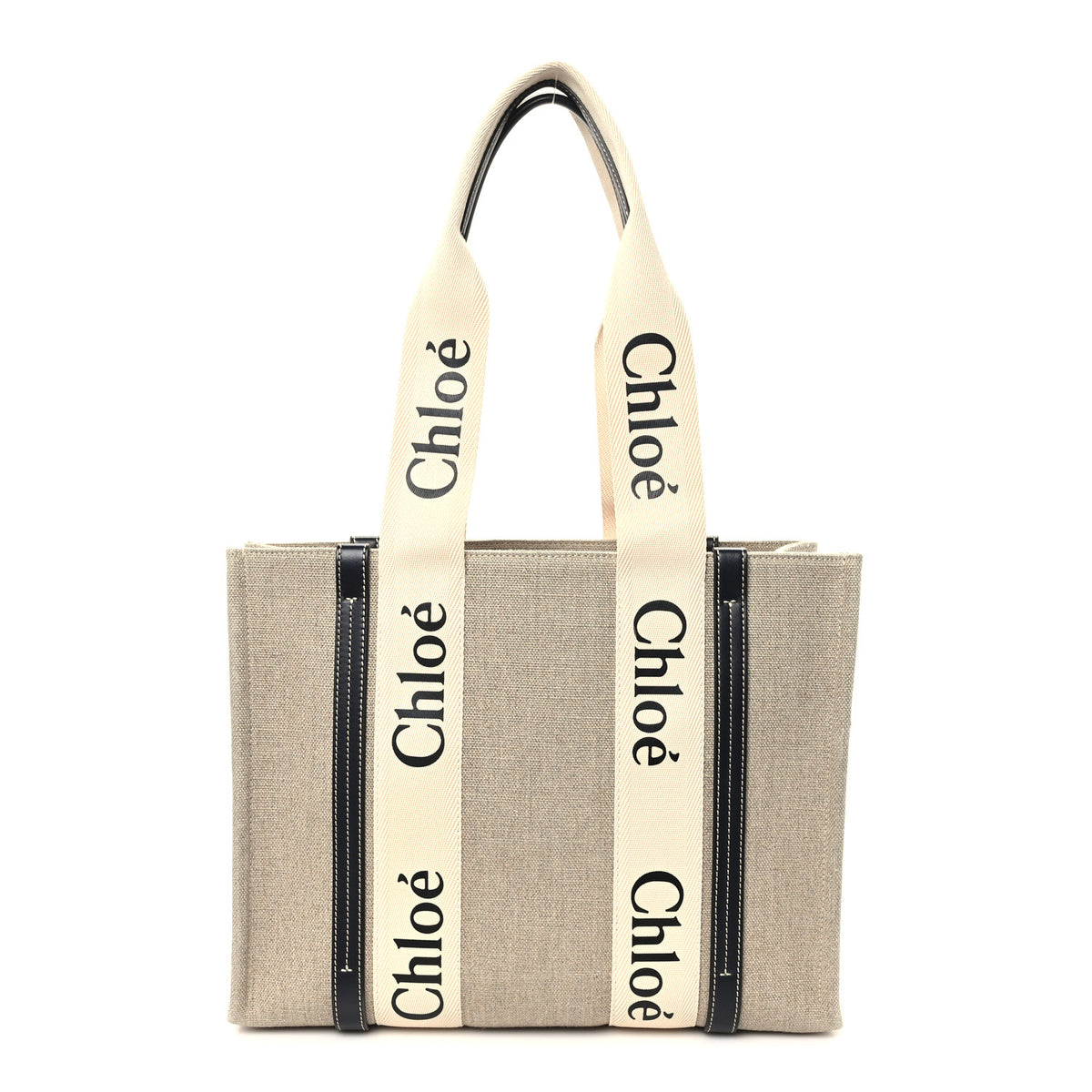 Cotton Calfskin Medium Woody Ribbon Tote White Blue