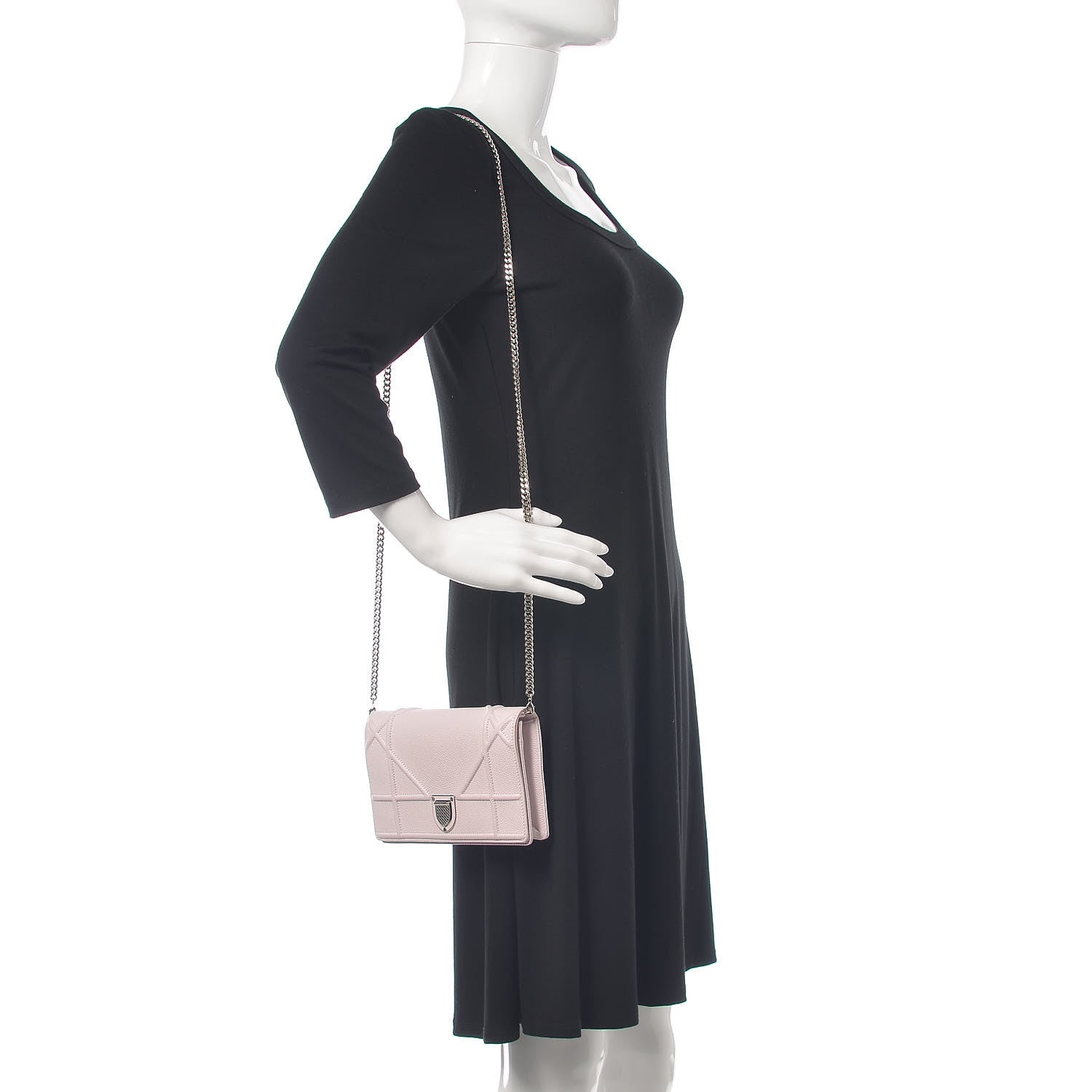 Christian Dior Grained Calfskin Diorama Wallet on Chain Pouch Rose Poudre 2 of 9