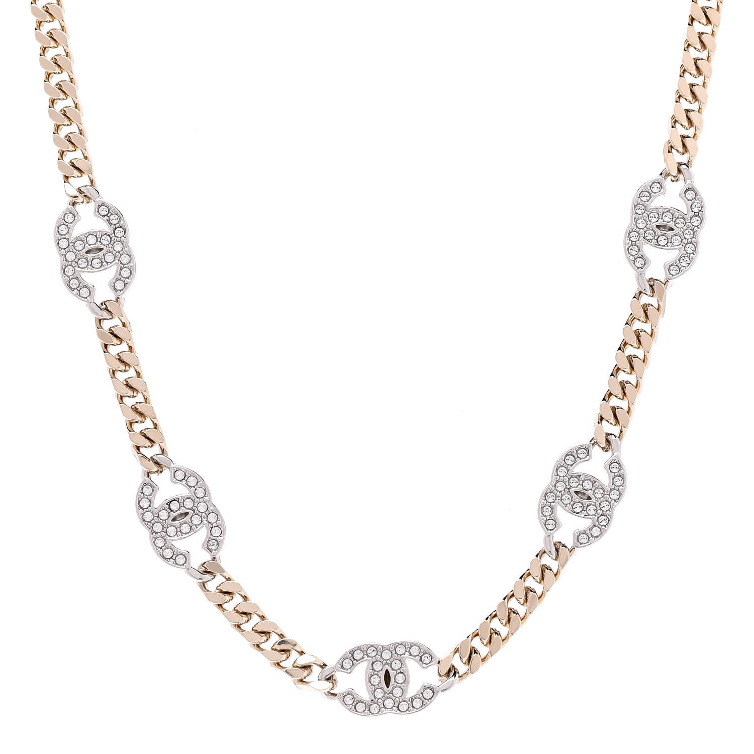 Chanel Crystal Chain CC Choker Gold Silver 1 of 7