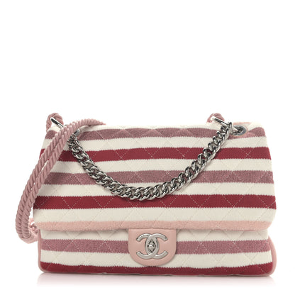 Chanel Jersey Felt Quilted Jumbo Flap Red White Pink 1 of 9