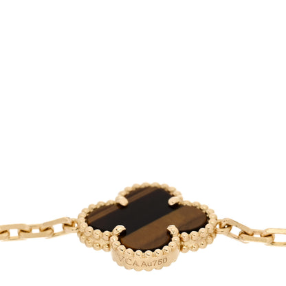 Van Cleef & Arpels 18K Yellow Gold Tiger Eye 5 Motifs Vintage Alhambra Bracelet 3 of 4