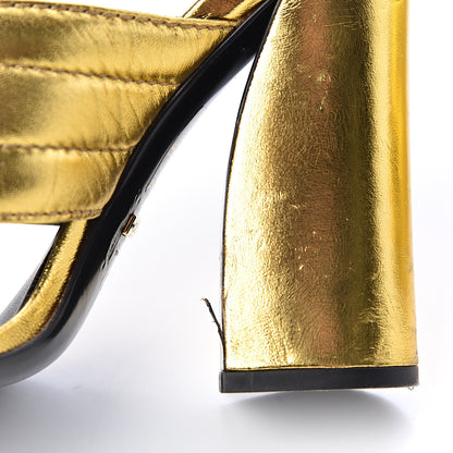 Gucci Metallic Nappa Webby Crossover High Heel Slide Sandals 37.5 Oro Vecchio 11 of 18