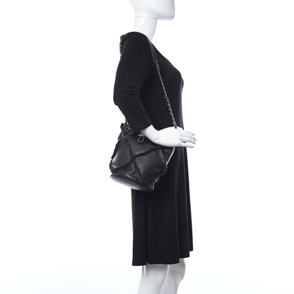 Chanel Lambskin Quilted Fringe CC Chain Bucket Drawstring Bag Black 2 of 10