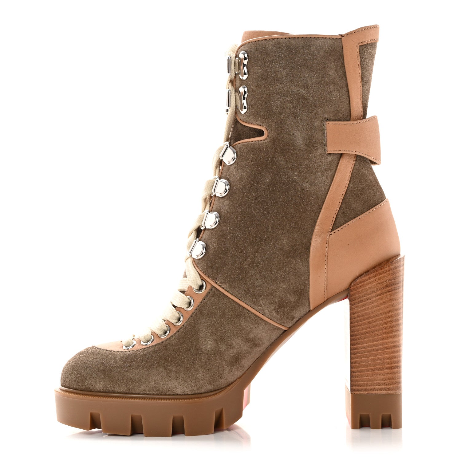 Christian Louboutin Suede Calfskin Macademia 100 Biker Platform Boots 36 Silex 1 of 18