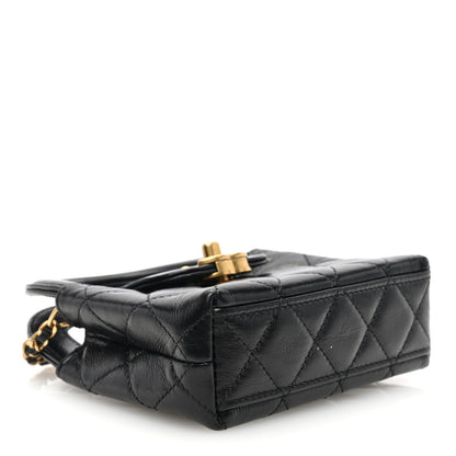 Chanel Shiny Aged Calfskin Quilted Mini Nano Kelly Shopper Black 4 of 11