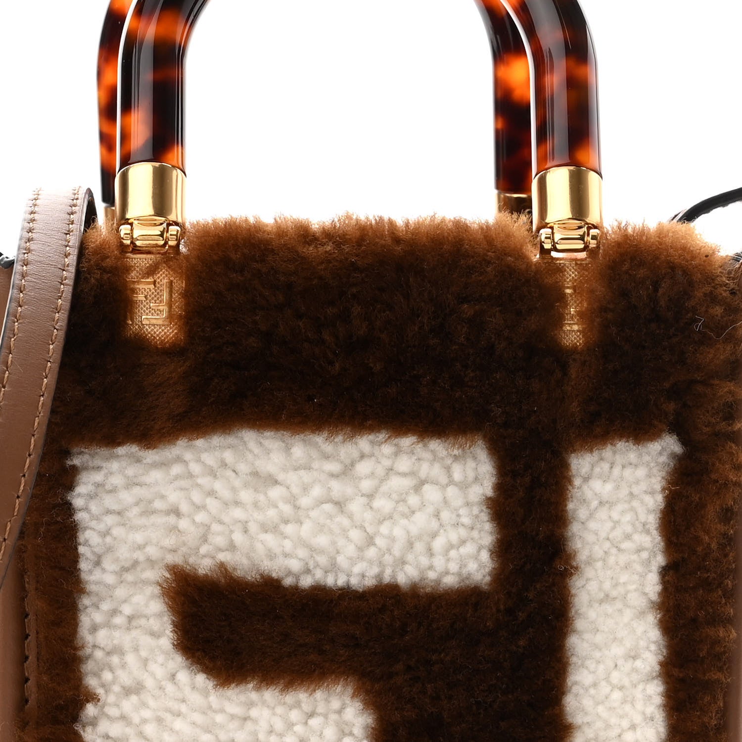 Fendi Shearling Plexiglass FF Mini Fendi Sunshine Shopper Tote Forresta White 8 of 10