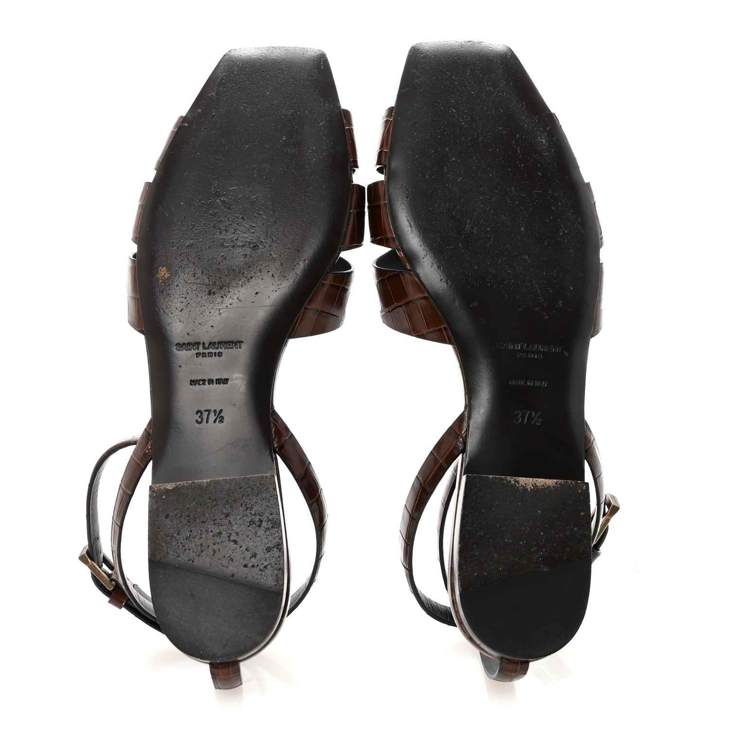 Saint Laurent Calfskin Crocodile Embossed Tribute 05 Ankle Strap Sandals 37.5 Moro 5 of 8