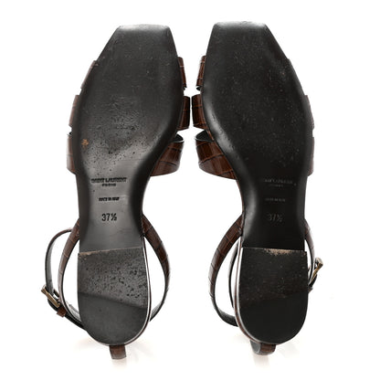 Saint Laurent Calfskin Crocodile Embossed Tribute 05 Ankle Strap Sandals 37.5 Moro 5 of 8