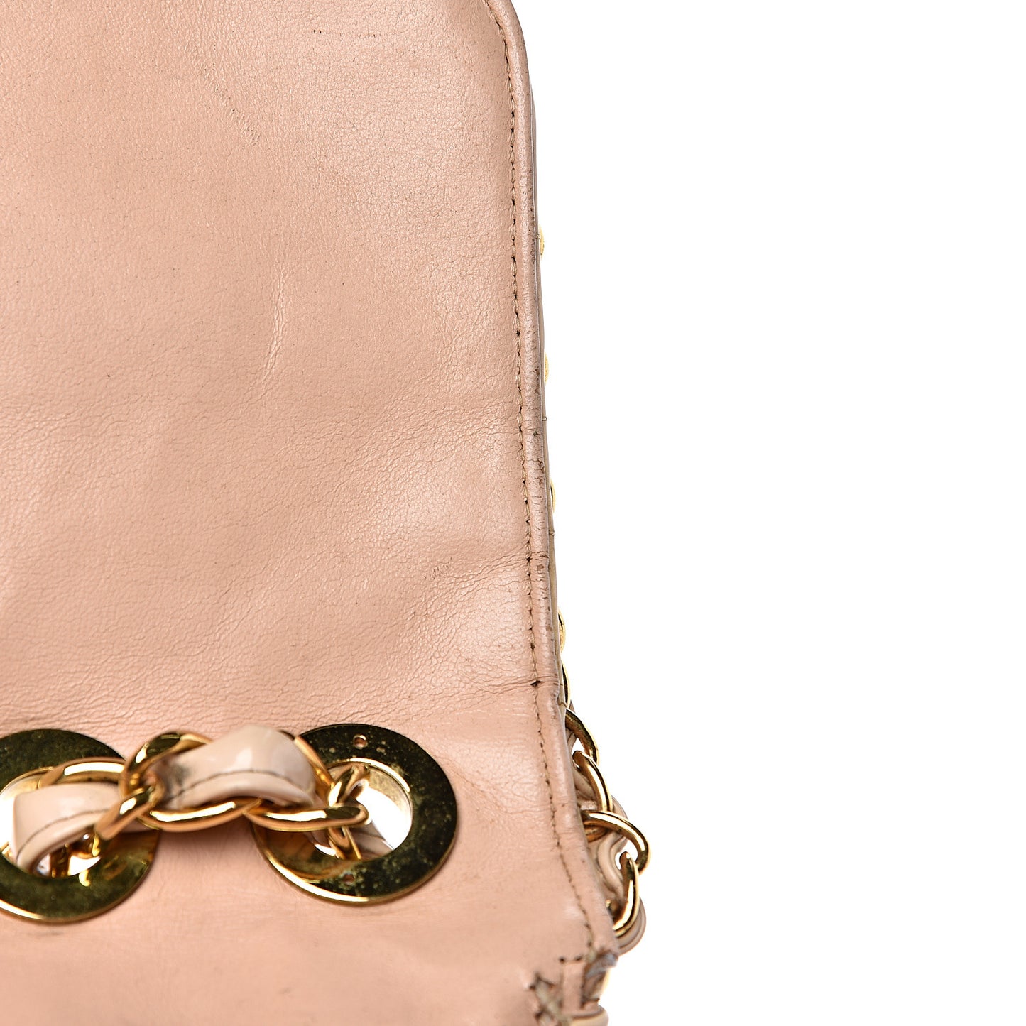 Patent Quilted Jumbo XL Chain Around Flap Beige