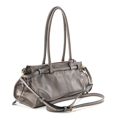 Prada Glossy Calfskin Triangle Medium Bonnie Shoulder Bag Peltro 3 of 9