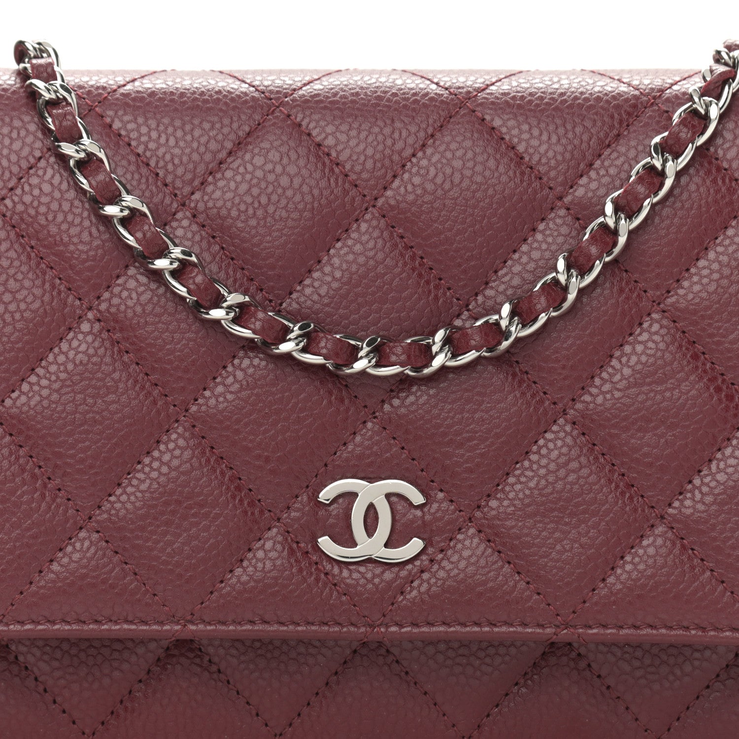 Chanel Caviar Quilted Wallet on Chain WOC Burgundy 9 of 12