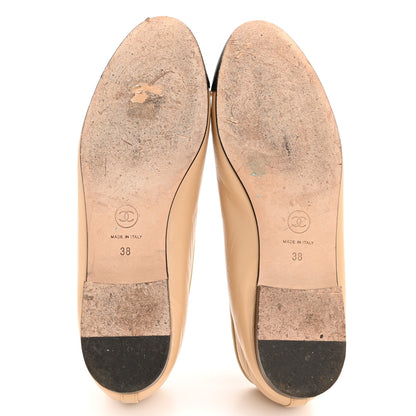 Chanel Lambskin Cap Toe CC Ballerina Flats 38 Beige Black 6 of 10