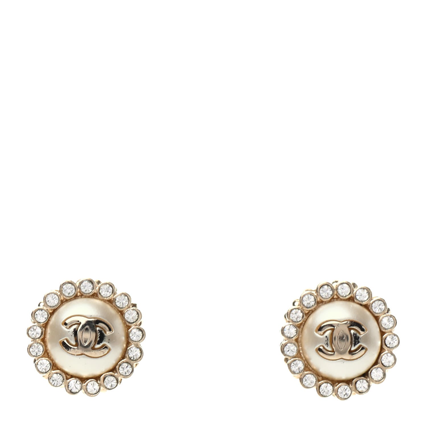 Chanel Pearl Crystal CC Round Earrings Light Gold 1 of 5